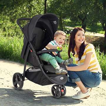 BABY JOY Jogger Stroller, Infant Travel Portable Jogging Stroller, Folding Pushchair w/Removable Bar, Wallet Bog, 5-Point Harness, Storage Basket, Black