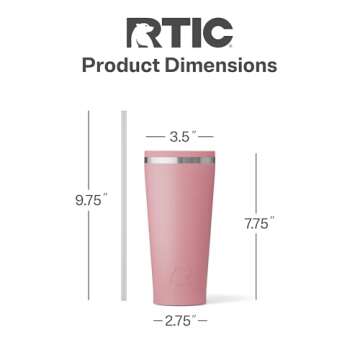 RTIC 20oz Everyday Tumbler Insulated Stainless Steel Portable Travel Coffee Cup with Straw, Spill-Resistant Lid, BPA-Free, Hot and Cold Drink, Ceramic Lining, Dusty Rose
