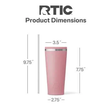 RTIC 20oz Everyday Tumbler Insulated Stainless Steel Portable Travel Coffee Cup with Straw, Spill-Resistant Lid, BPA-Free, Hot and Cold Drink, Ceramic Lining, Dusty Rose