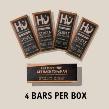 Hu Chocolate Bars | 4 Pack Simple Chocolate | Natural Organic Vegan, Gluten Free, Paleo, Non GMO, Fair Trade Dark Chocolate | 2.1oz Each