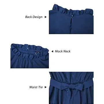 KILIG Women's Long Sleeve Dress Wedding Guest Casual Formal Ruffle Mini Mock Neck Dresses for Women 2022(Navy,Medium)