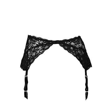 Angelique Women's Plus Size Floral Lace Nickel Free Adjustable Garter Belt for Stockings Black 18/20