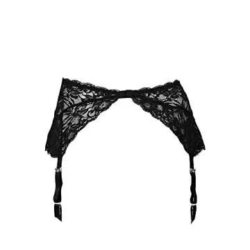 Angelique Women's Plus Size Floral Lace Nickel Free Adjustable Garter Belt for Stockings Black 18/20
