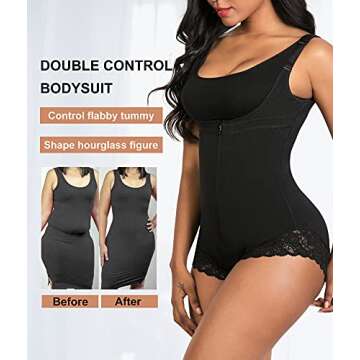 YIANNA Shapewear for Women Tummy Control Fajas Colombianas Open Bust Body Shaper Slimmer Bodysuit Black,YA7200-Black-M