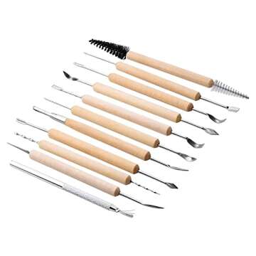 eBoot 11 Pcs Wooden Handle Clay Pottery Sculpting Tools