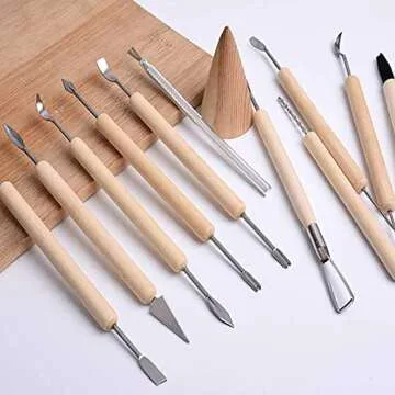 eBoot 11 Pcs Wooden Handle Clay Pottery Sculpting Tools