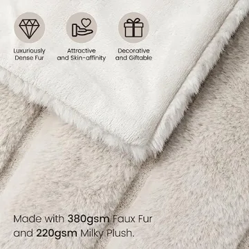 Cozy Bliss Faux Fur Throw Blanket for Couch, Cozy Soft Plush Thick Winter Blanket for Sofa Bedroom Living Room, 50 * 60 Inches Beige