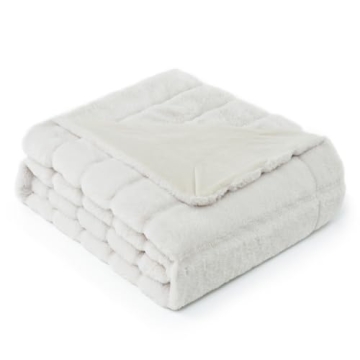 Cozy Bliss Faux Fur Throw Blanket for Couch, Cozy Soft Plush Thick Winter Blanket for Sofa Bedroom Living Room, 50 * 60 Inches Beige