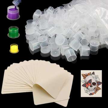 Tattoo Skin Practice Set & Ink Caps - 10pcs + 300pcs