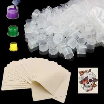 Tattoo Skin Practice Set & Ink Caps - 10pcs + 300pcs