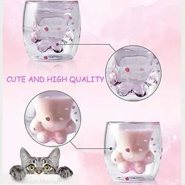 Windosier Cute Cat Paw Coffee Mugs Double Wall Glass