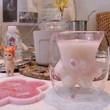 Windosier Cute Cat Paw Coffee Mugs Double Wall Glass