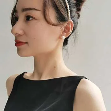 EFTKOY Pearl Earrings 18K Gold Plated Sterling Silver big Studs White Simulated Shell Large 10mm Pearl Earrings for Women