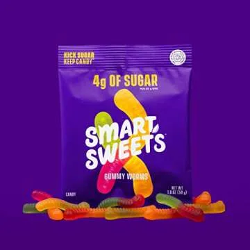 SmartSweets Gummy Worms, 1.8oz (Pack of 6), Candy with Low Sugar (4g), Low Calorie (110), No Artificial Sweeteners, Gluten-Free, Healthy Snack for Kids & Adults, Variety of Flavors