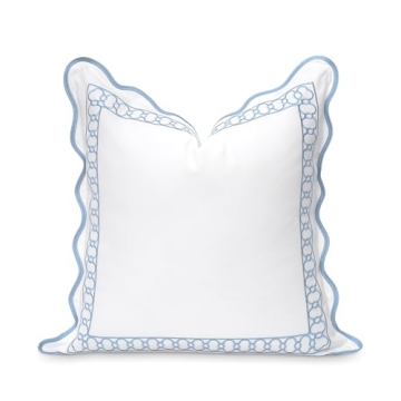 Hofdeco Premium Coastal Patio Indoor Outdoor Scalloped Throw Pillow Cover Only, 20"x20" Water Repell...