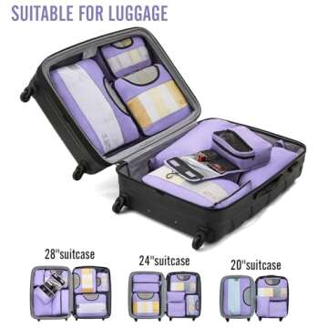 Veken 8 Set Packing Cubes for Suitcases, Travel Bag Organizers for Carry on Luggage, Suitcase Organizer Bags Set for Travel Essentials Travel Accessories in 4 Sizes(Extra Large, Large, Medium, Small)