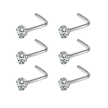 FANSING Nose Studs for Women Men L Shaped Nose Rings Surgical Steel Nostril Piercing Jewelry with Cu...