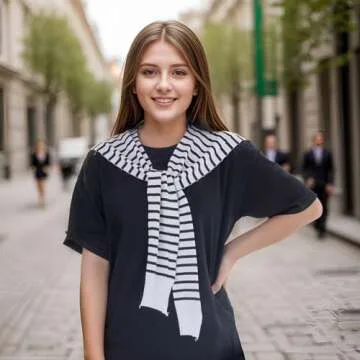 Jmkcoz Sweater Pashmina Shawl Wraps for Women Striped Knitted Knotted Shawls Travel Casual Scarf Cape Shoulder Tops Wrap (White/Black Stripe)