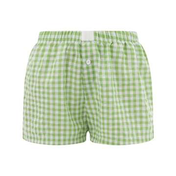Pivanzore Y2k Plaid Shorts for Women Casual Elastic Waist Aesthetic Lounge Bottom Baggy Pajama Shorts Boxers Sleepwear (Emerald Green,Small)
