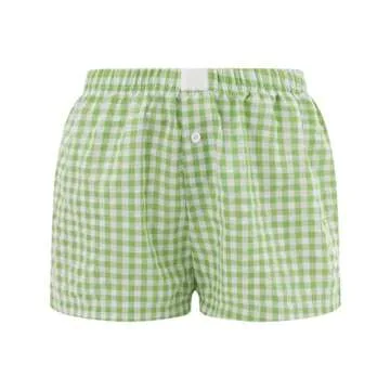 Pivanzore Y2k Plaid Shorts for Women Casual Elastic Waist Aesthetic Lounge Bottom Baggy Pajama Shorts Boxers Sleepwear (Emerald Green,Small)