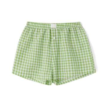 Pivanzore Y2k Plaid Shorts for Women Casual Elastic Waist Aesthetic Lounge Bottom Baggy Pajama Shorts Boxers Sleepwear (Emerald Green,Small)