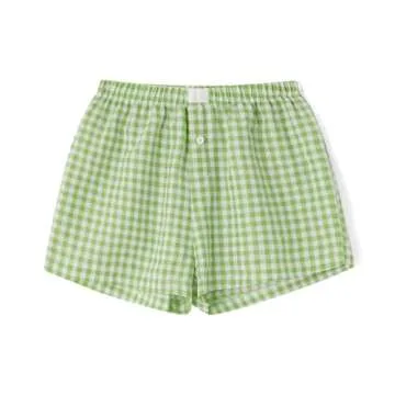 Pivanzore Y2k Plaid Shorts for Women Casual Elastic Waist Aesthetic Lounge Bottom Baggy Pajama Shorts Boxers Sleepwear (Emerald Green,Small)