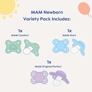 MAM Pacifier Newborn Variety Pack (1 Comfort, 1 Perfect Start, 1 Newborn Original Start) Best Pacifi...