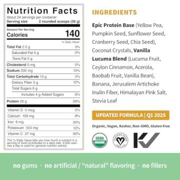 Sprout Living Epic Protein, Plant Based Protein & Superfoods Powder, Vanilla Lucuma Powder | 20 Grams Organic Protein Powder, Vegan, Non Dairy, Non-GMO, Gluten Free, Low Sugar (2 Pound, 24 Servings)