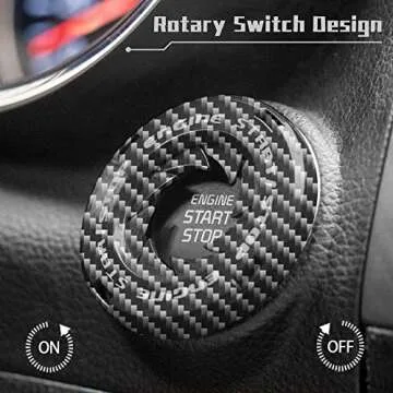 Tybasthe Rotary Push Start Button Cover, Carbon Fiber Car Accessories Engine Start Stop Button Cover, Car Stickers Interior Decor, Motorcycle Ignition Key Switch Cover