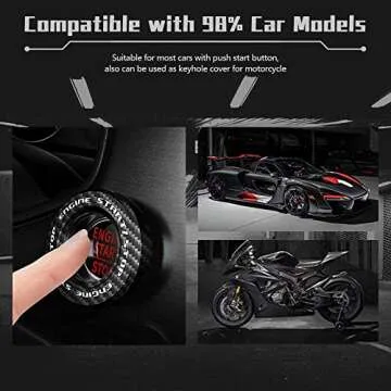 Tybasthe Rotary Push Start Button Cover, Carbon Fiber Car Accessories Engine Start Stop Button Cover, Car Stickers Interior Decor, Motorcycle Ignition Key Switch Cover