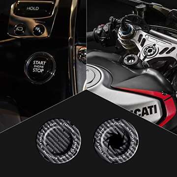 Tybasthe Rotary Push Start Button Cover, Carbon Fiber Car Accessories Engine Start Stop Button Cover, Car Stickers Interior Decor, Motorcycle Ignition Key Switch Cover