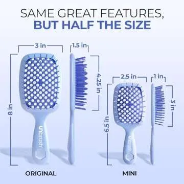 FHI Heat UNbrush Mini Detangler Brush for Pain-Free Brushing on All Wet or Dry Hair Types — Durable Duoflex Anti-Static Bristles, Lightweight Handle, Vented Mini Hair Brush, Periwinkle Light Blue