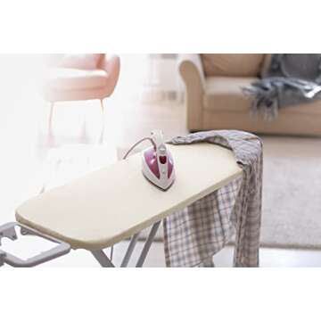 Encasa Homes Replacement Ironing Board Cover with Extra Thick Pad, Plain Colors, Elasticated, (Fits Standard Large Boards of 15 x 54 inch) Heat Reflective, Scorch Resistant, Heavy Duty - Natural