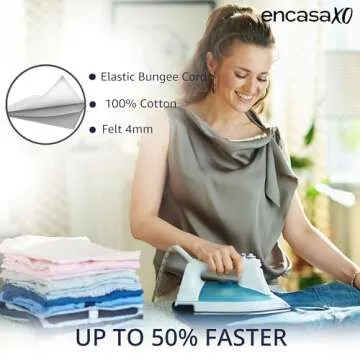 Encasa Homes Replacement Ironing Board Cover with Extra Thick Pad, Plain Colors, Elasticated, (Fits Standard Large Boards of 15 x 54 inch) Heat Reflective, Scorch Resistant, Heavy Duty - Natural