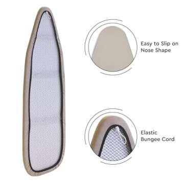 Encasa Homes Replacement Ironing Board Cover with Extra Thick Pad, Plain Colors, Elasticated, (Fits Standard Large Boards of 15 x 54 inch) Heat Reflective, Scorch Resistant, Heavy Duty - Natural