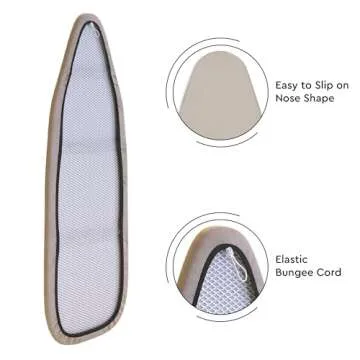 Encasa Homes Replacement Ironing Board Cover with Extra Thick Pad, Plain Colors, Elasticated, (Fits Standard Large Boards of 15 x 54 inch) Heat Reflective, Scorch Resistant, Heavy Duty - Natural