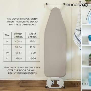 Encasa Homes Replacement Ironing Board Cover with Extra Thick Pad, Plain Colors, Elasticated, (Fits Standard Large Boards of 15 x 54 inch) Heat Reflective, Scorch Resistant, Heavy Duty - Natural