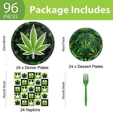 gisgfim 96 Pcs Weed Themed Party Plates and Napkins Party Supplies Green Pot Leaves Birthday Party T...