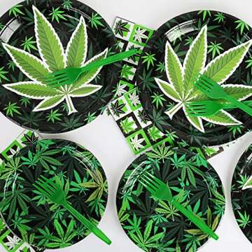 gisgfim 96 Pcs Weed Themed Party Plates and Napkins Party Supplies Green Pot Leaves Birthday Party Tableware Set Weed Party Decorations Favors for Adults Birthday for 24 Guests