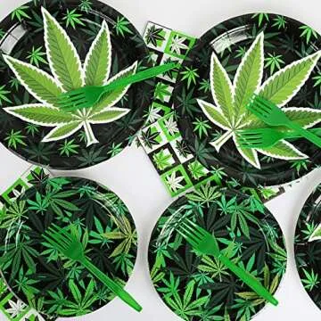 gisgfim 96 Pcs Weed Themed Party Plates and Napkins Party Supplies Green Pot Leaves Birthday Party Tableware Set Weed Party Decorations Favors for Adults Birthday for 24 Guests