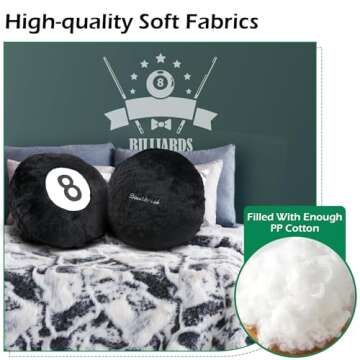 Dripykiaa 8 Ball Throw Pillow, 14" Decorative Pillows Throw Cushion Home Decoration Plush Sporty Design Ball Pillow for Women, Men Bestselling Comfort and Stylish Accent Decor