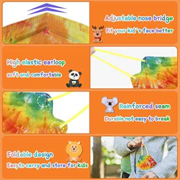Zoonana Kids Disposable Face Masks, Upgraded 30 Pcs Breathable 4-Ply Protection Mask with Elastic Earloop for Children Boys Girls Tie Dye Colorful
