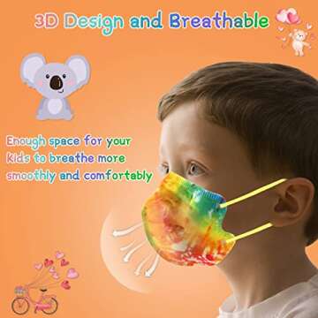 Zoonana Kids Disposable Face Masks, Upgraded 30 Pcs Breathable 4-Ply Protection Mask with Elastic Earloop for Children Boys Girls Tie Dye Colorful