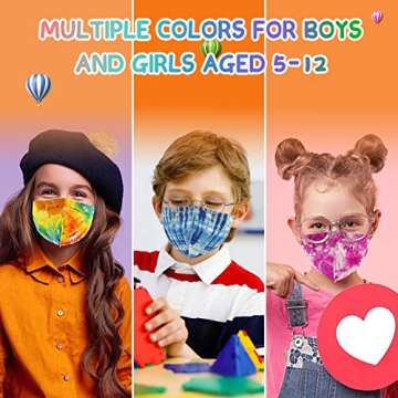 Zoonana Kids Disposable Face Masks, Upgraded 30 Pcs Breathable 4-Ply Protection Mask with Elastic Earloop for Children Boys Girls Tie Dye Colorful