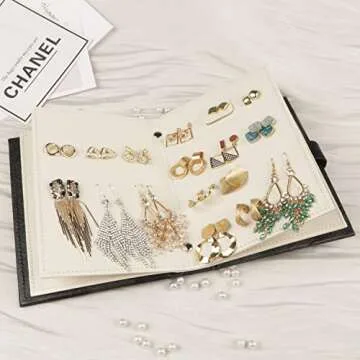 Fangoo Earring Organizer Book Design Earring Holder Travel Jewelry Storage Case Tray Holder, Capable to Hold 42 Pairs (Black)