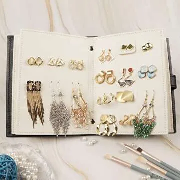 Fangoo Earring Organizer Book Design Earring Holder Travel Jewelry Storage Case Tray Holder, Capable to Hold 42 Pairs (Black)