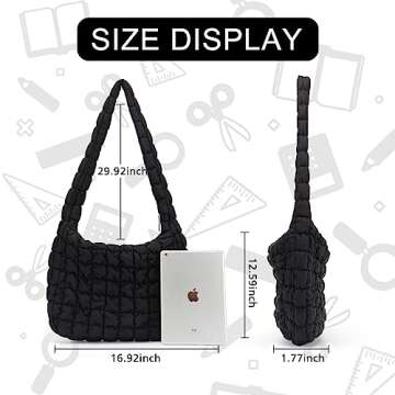GOKTOW Puffer Quilted Carryall Bag,Quilted Shoulder Bag,Puffy Tote Bag Purse,Large Nylon Hobo Handbag,Black