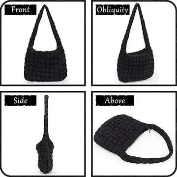 GOKTOW Puffer Quilted Carryall Bag,Quilted Shoulder Bag,Puffy Tote Bag Purse,Large Nylon Hobo Handbag,Black