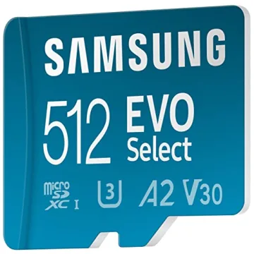 SAMSUNG EVO Select Micro SD-Memory-Card + Adapter, 512GB microSDXC 130MB/s Full HD & 4K UHD, UHS-I, U3, A2, V30, Expanded Storage for Android Smartphones, Tablets, Nintendo-Switch (MB-ME512KA/AM)