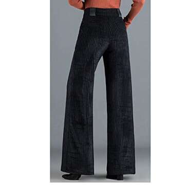 Wide Leg Pants Autumn Vintage Zipper Fly Women Casual Corduroy High Waist Spring Loose Straight Trousers Black